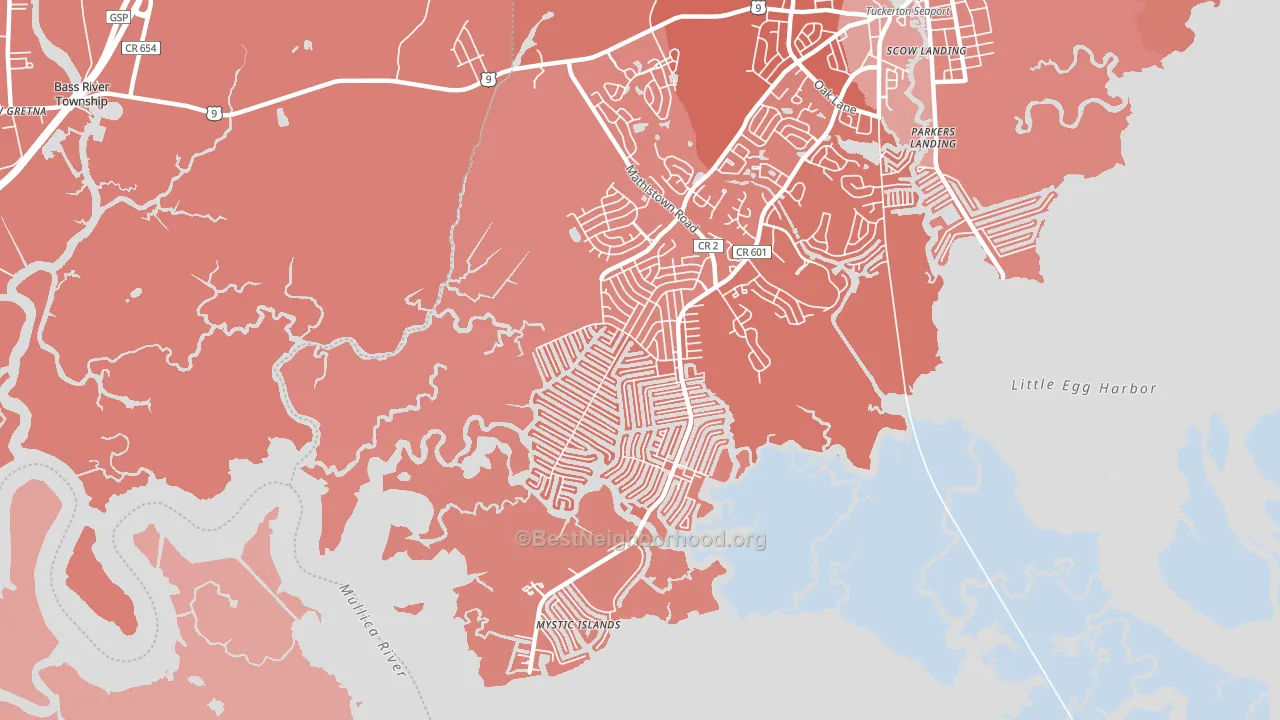 Mystic Island, NJ block-group political-lean map