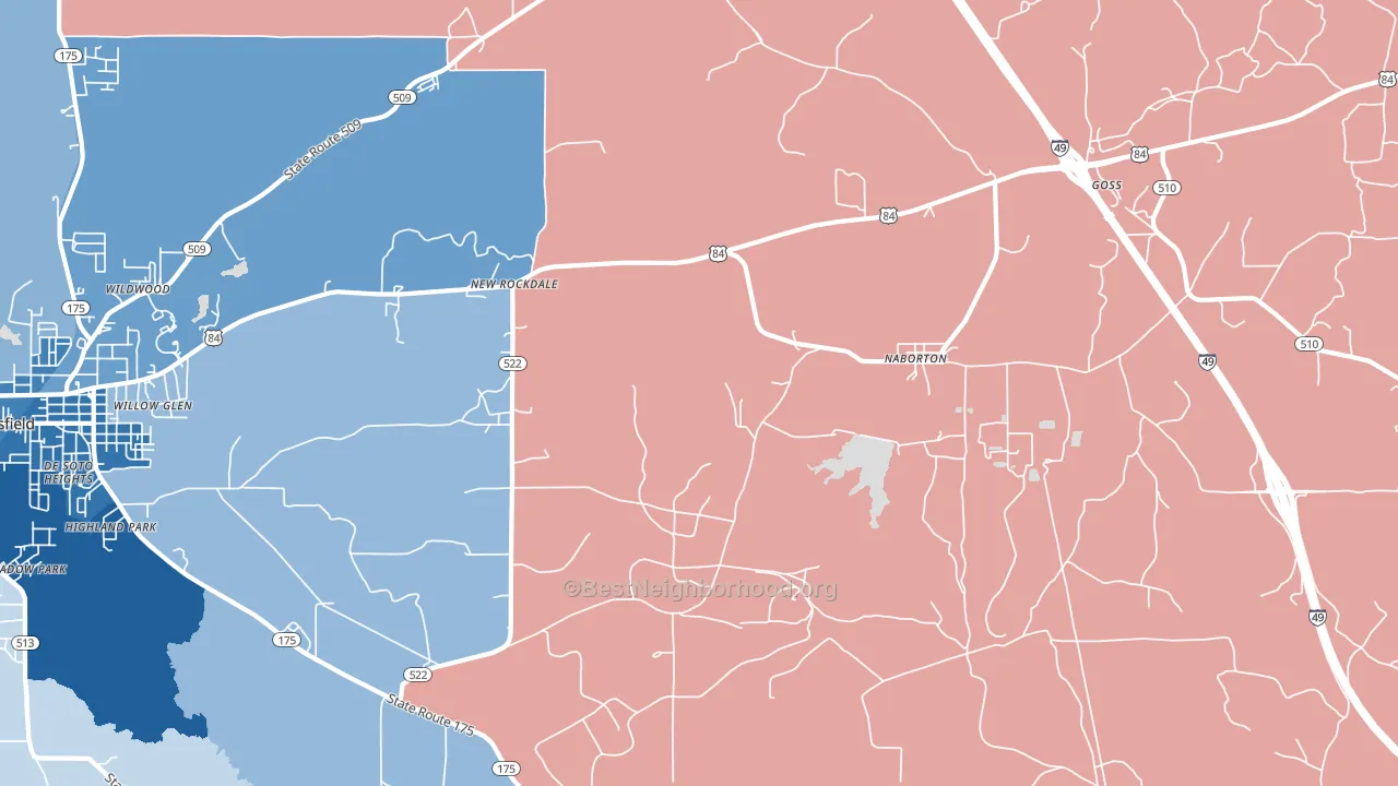 Naborton, LA block-group political-lean map