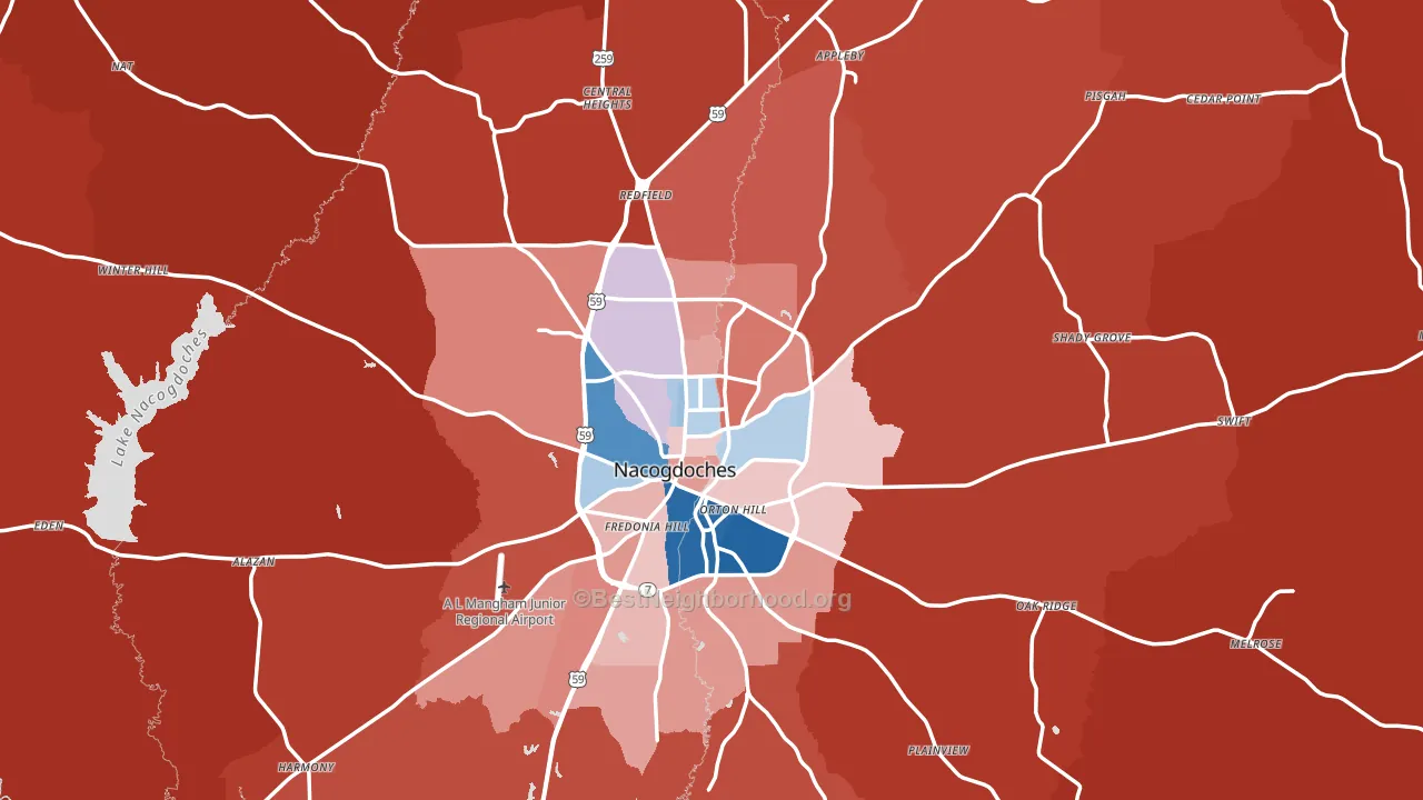 Nacogdoches County, TX block-group political-lean map