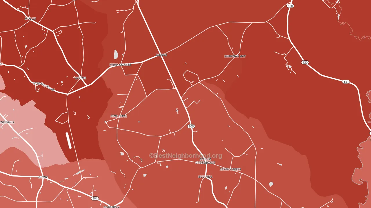 Nakina, NC block-group political-lean map