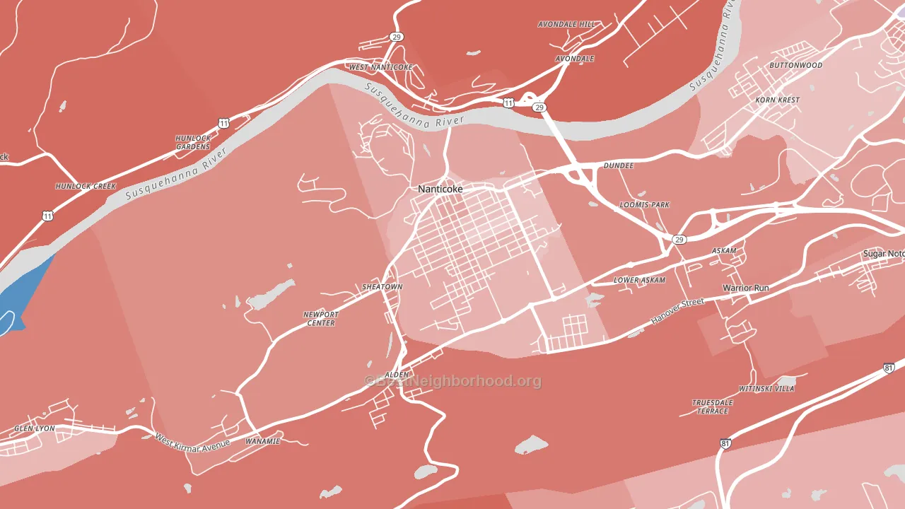 Nanticoke, PA block-group political-lean map