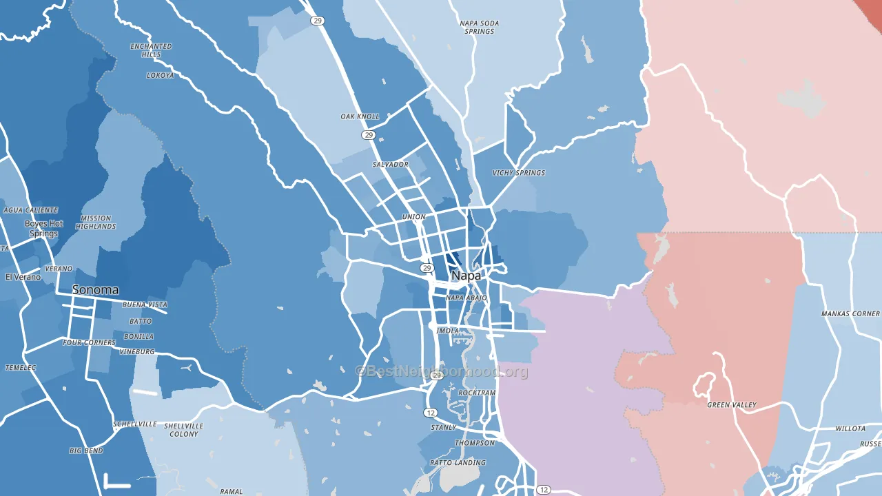 Napa, CA block-group political-lean map