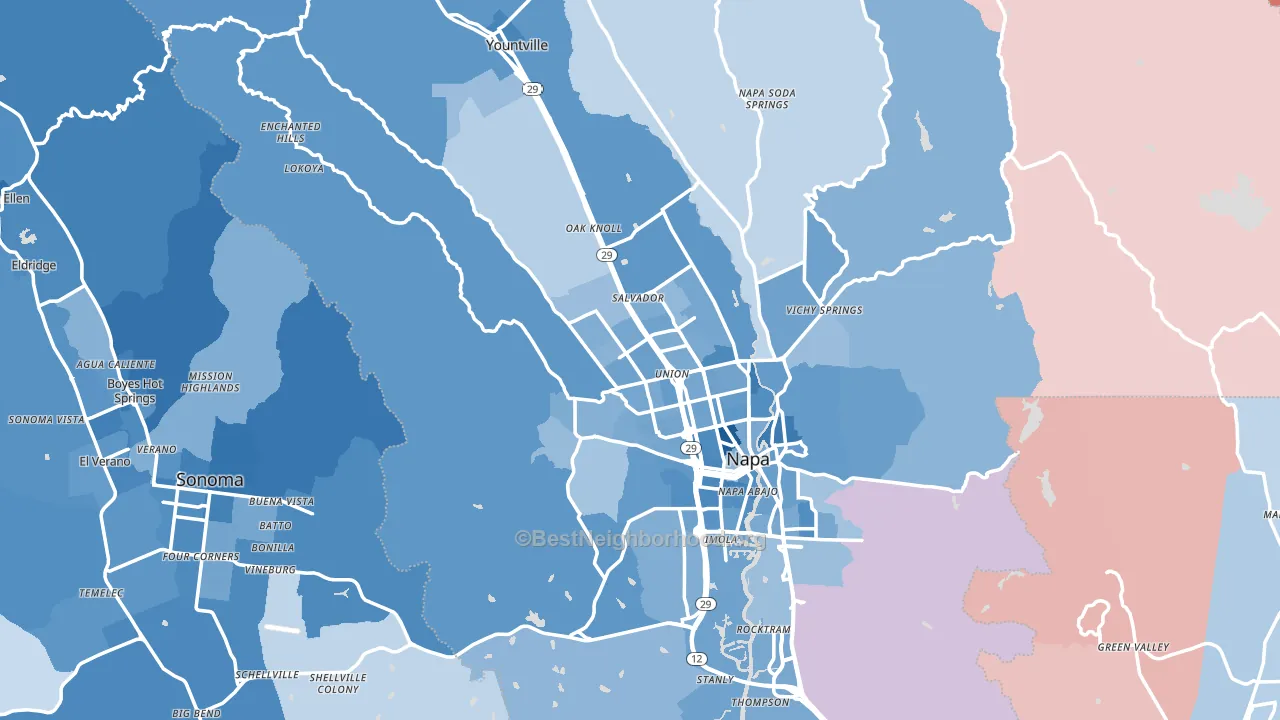 Napa County, CA block-group political-lean map