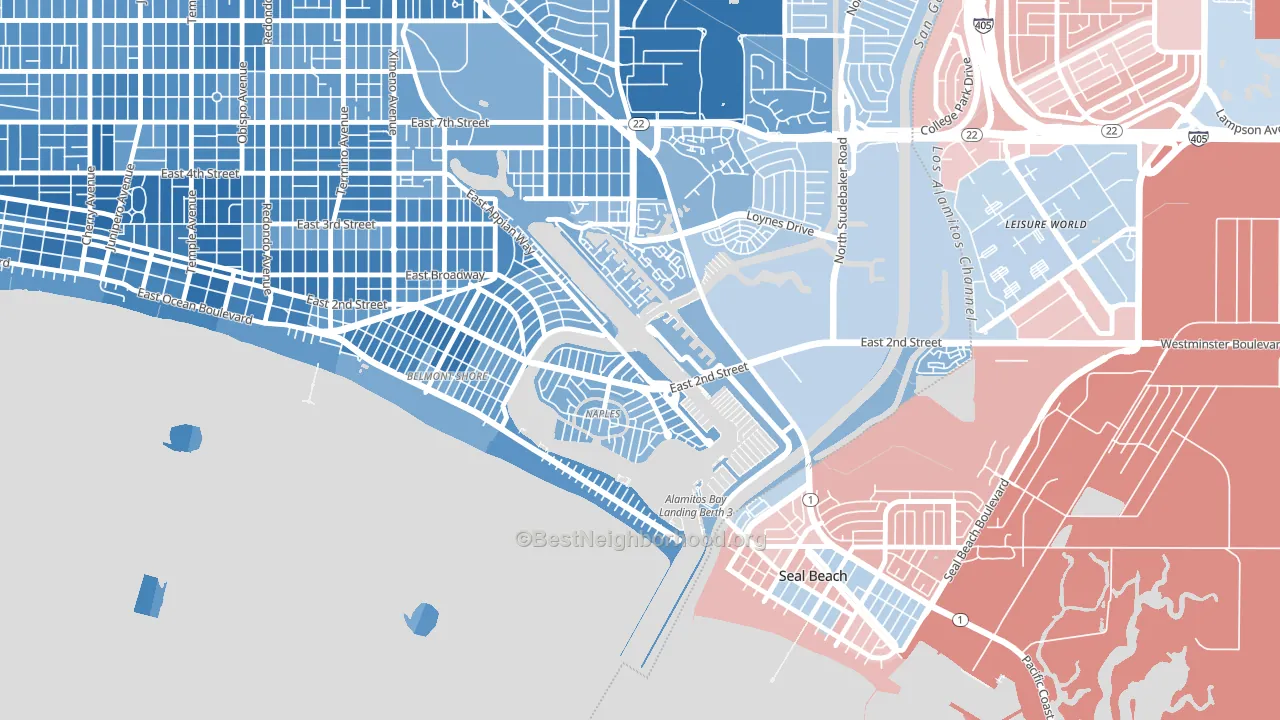 Naples-Marina Area, Long Beach, CA block-group political-lean map