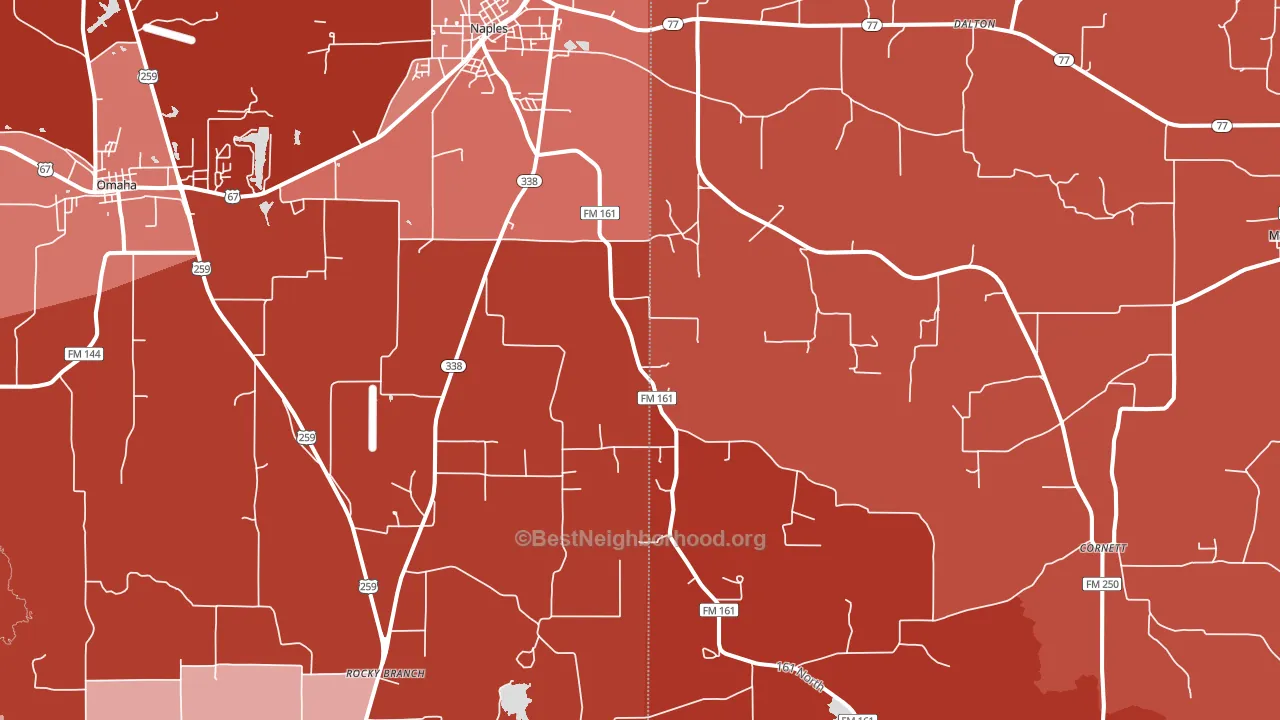 Naples, TX block-group political-lean map