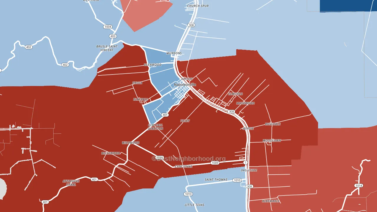Napoleonville, LA block-group political-lean map