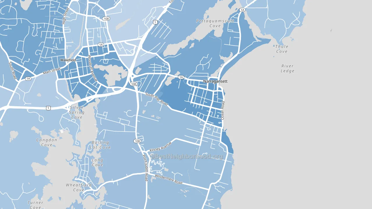 Narragansett Pier, RI block-group political-lean map