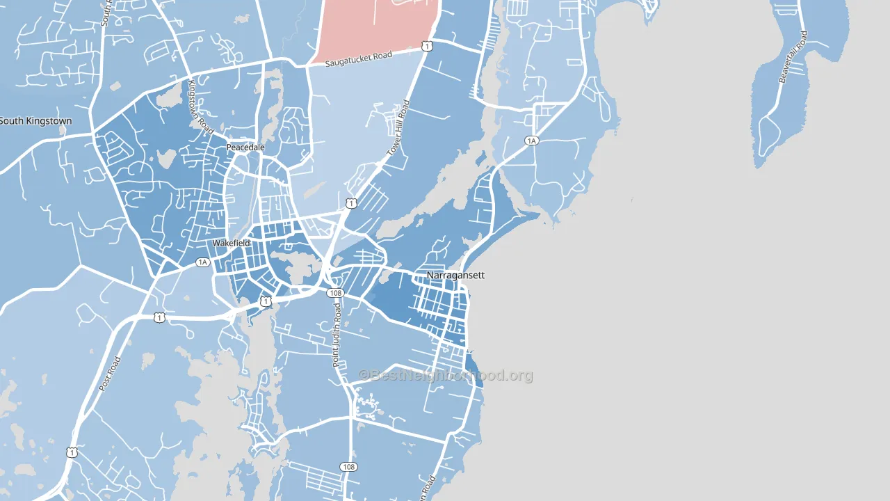 Narragansett, RI block-group political-lean map