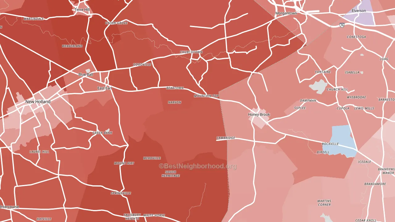 Narvon, PA block-group political-lean map