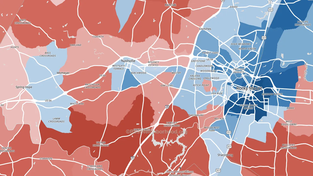 Nash County, NC block-group political-lean map