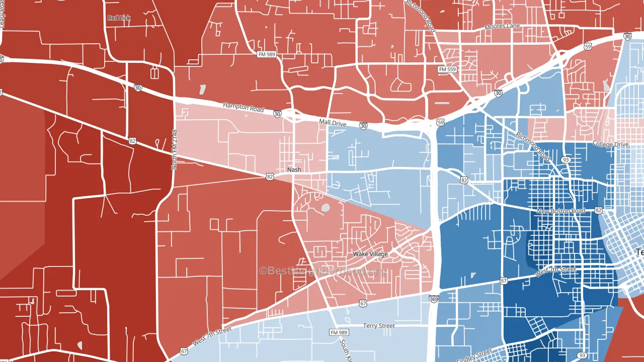 Nash, TX block-group political-lean map