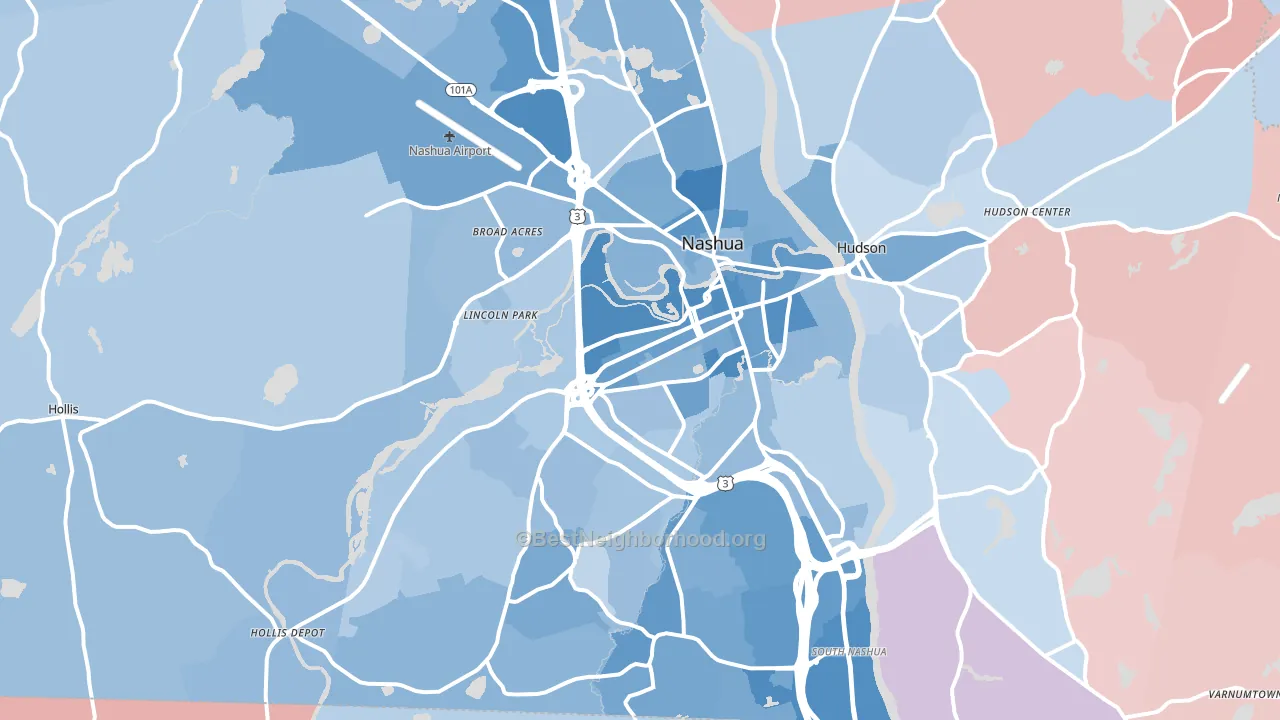 Nashua, NH block-group political-lean map