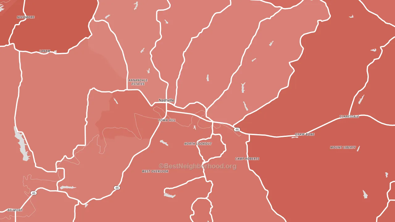 Nashville, IN block-group political-lean map