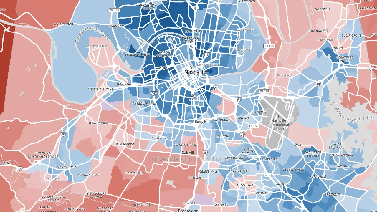 Nashville, TN block-group political-lean map