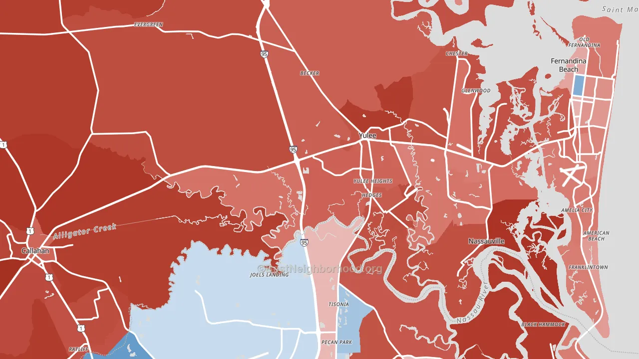 Nassau County, FL block-group political-lean map