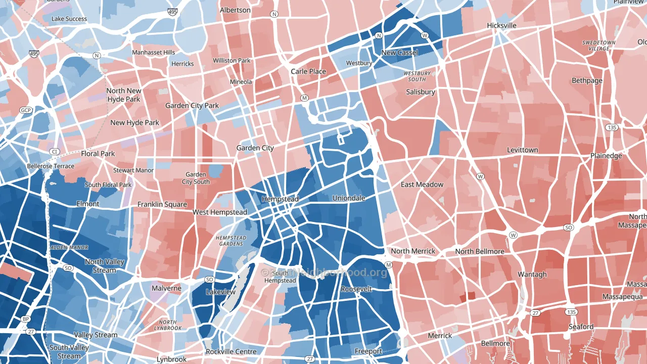 Nassau County, NY block-group political-lean map