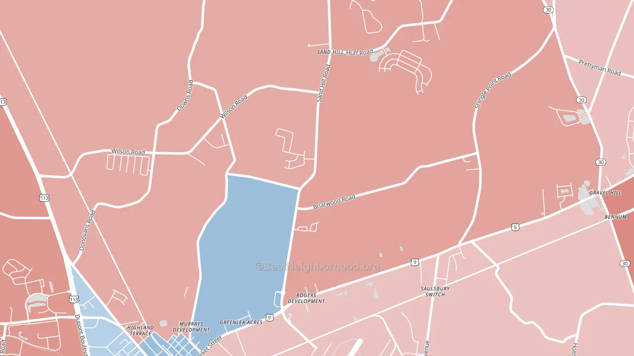 Nassau, DE block-group political-lean map
