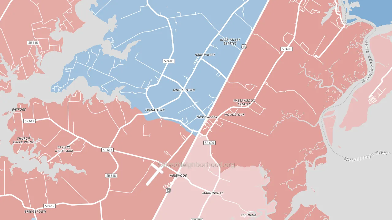 Nassawadox, VA block-group political-lean map