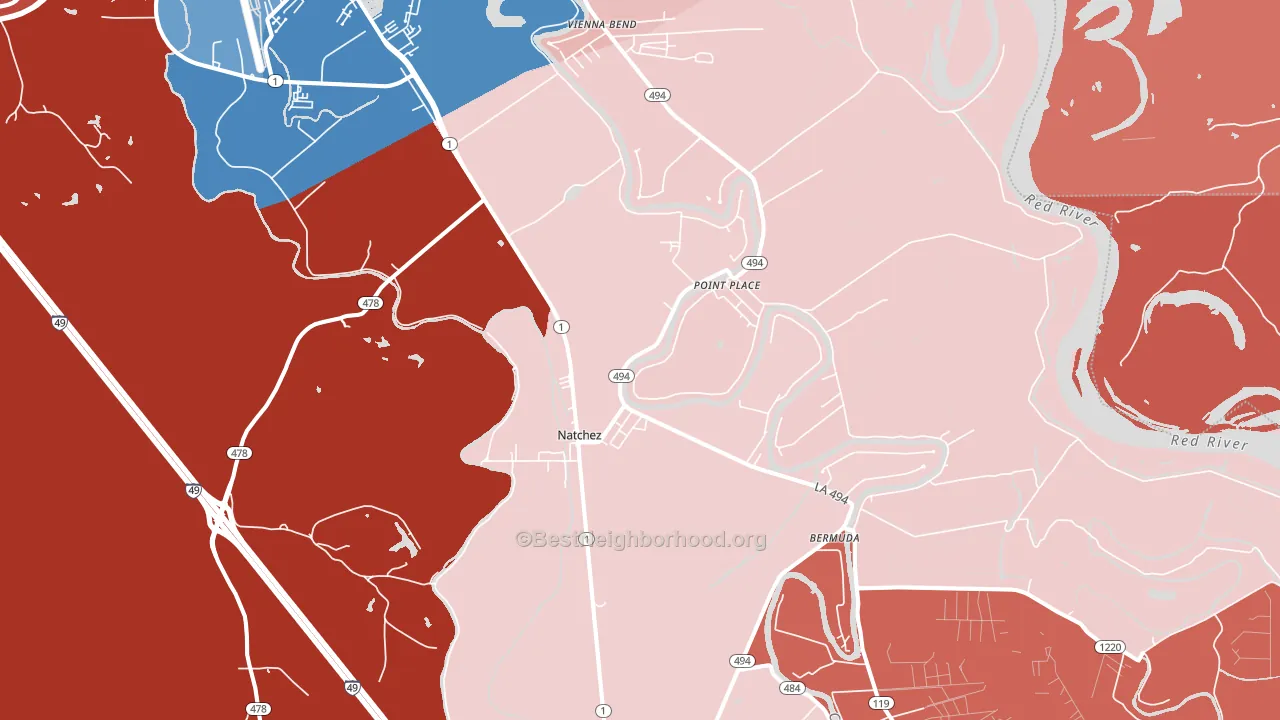 Natchez, LA block-group political-lean map