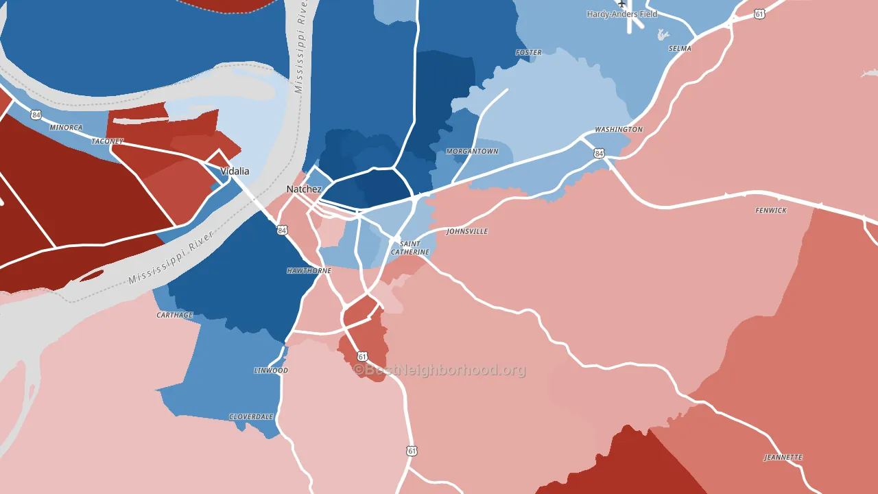Natchez, MS block-group political-lean map
