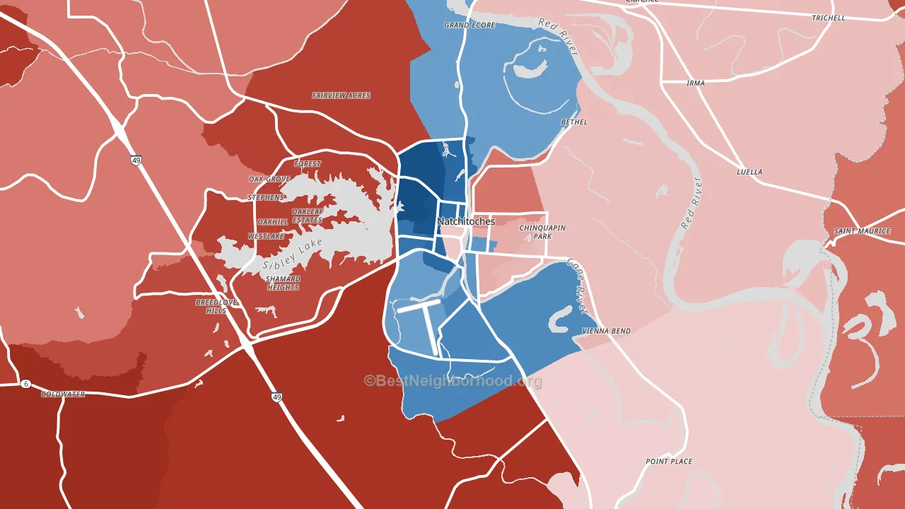 Natchitoches, LA block-group political-lean map