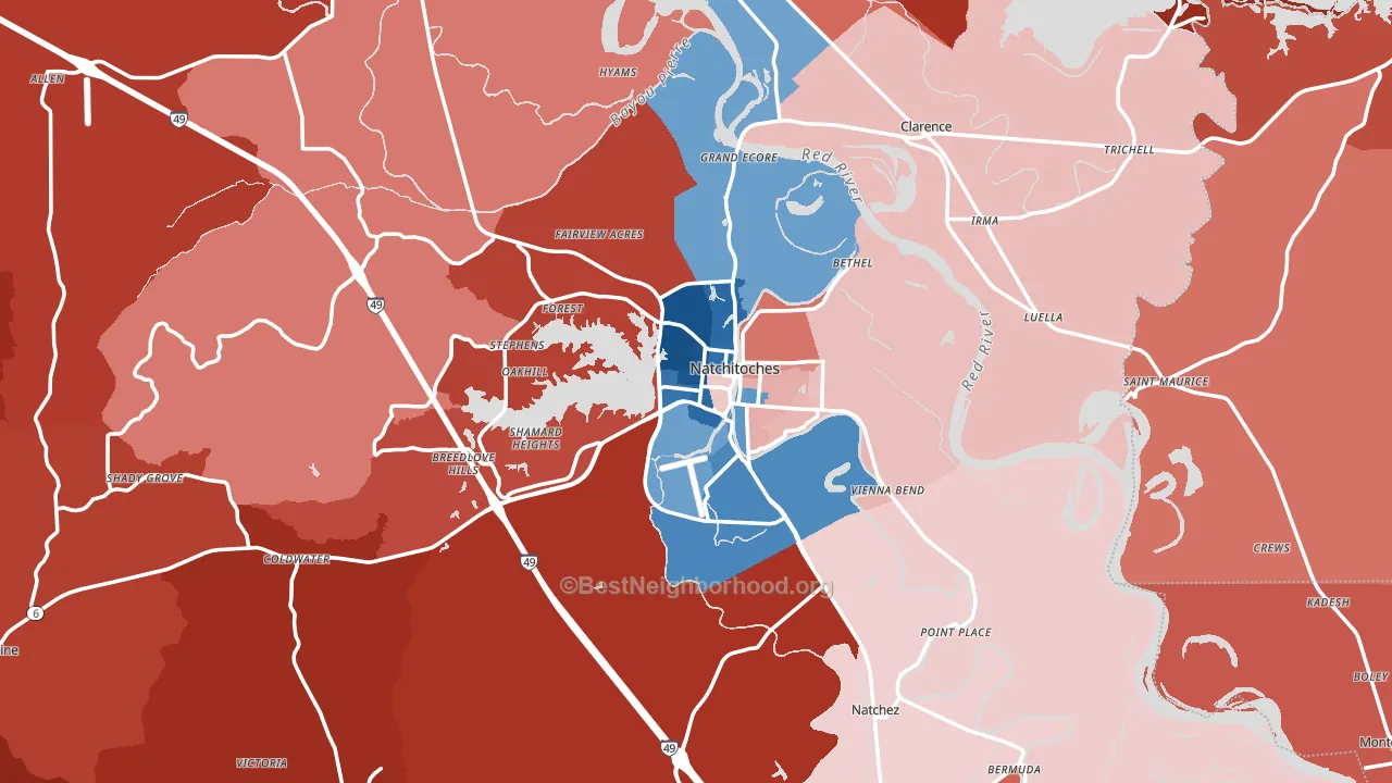 Natchitoches Parish, LA block-group political-lean map