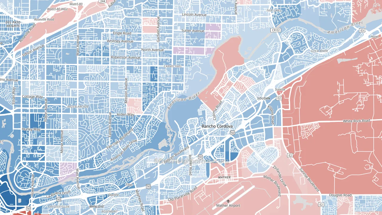 Natomas Corporate Center, Sacramento, CA block-group political-lean map