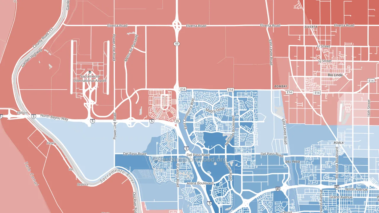 Natomas Creek, Sacramento, CA block-group political-lean map
