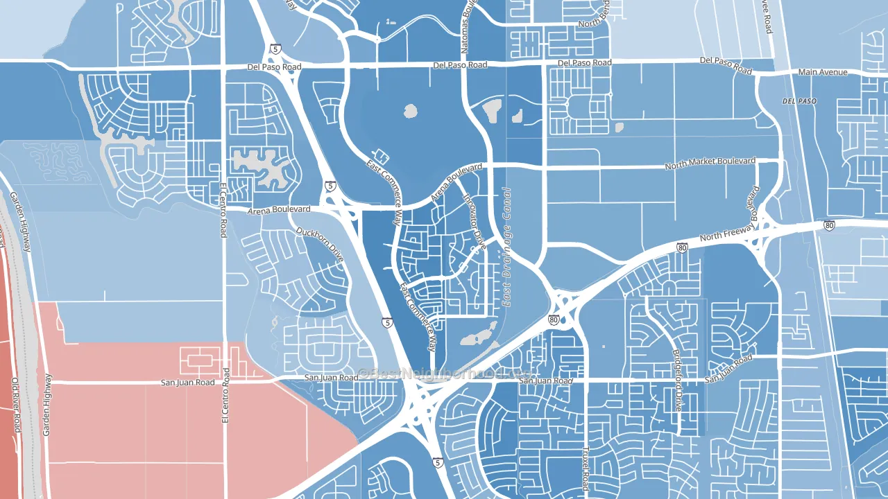 Natomas Crossing, Sacramento, CA block-group political-lean map