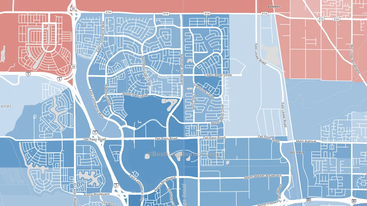 Natomas Park, Sacramento, CA block-group political-lean map