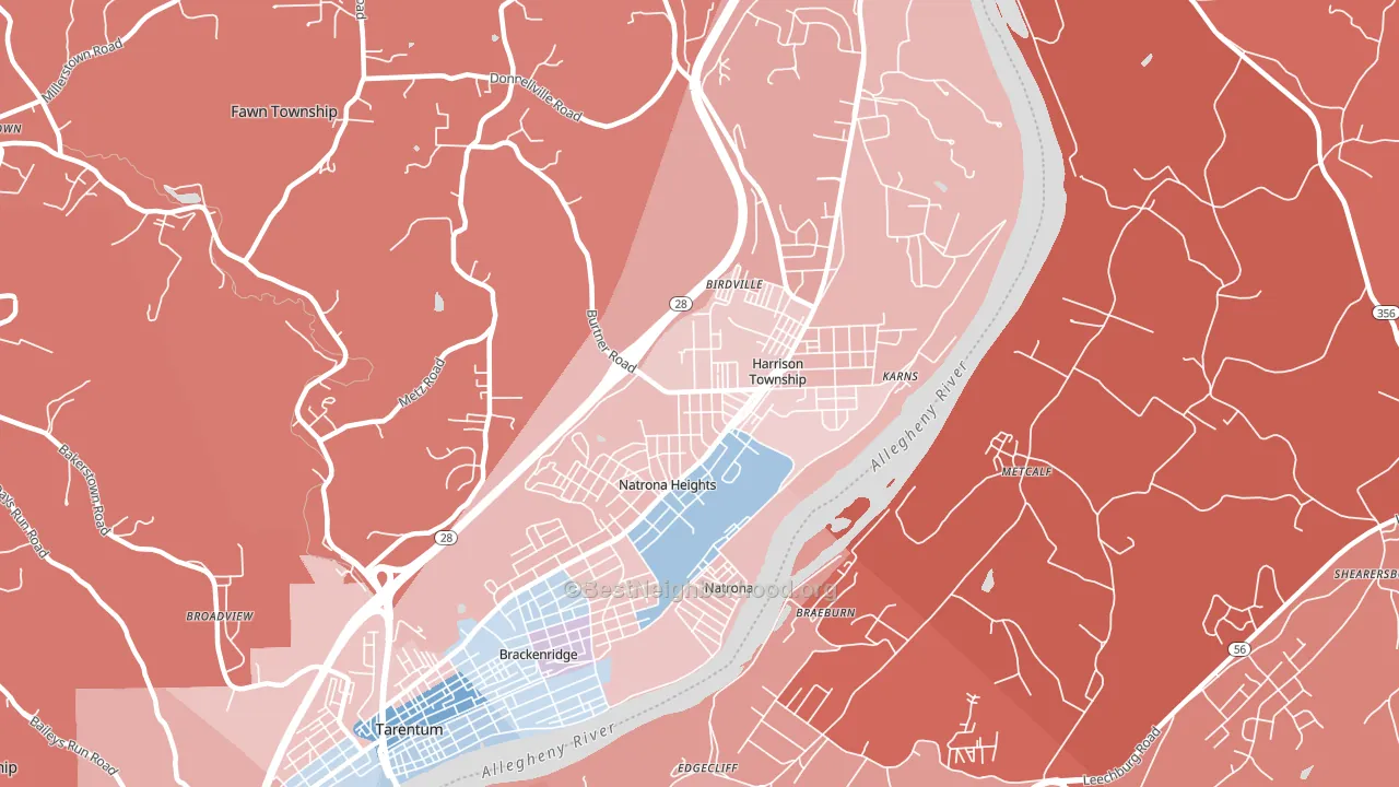 Natrona Heights, PA block-group political-lean map