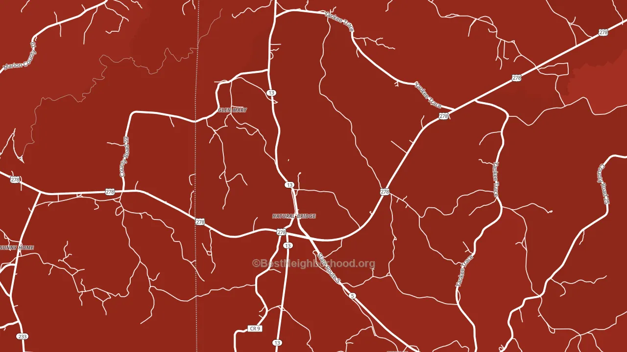 Natural Bridge, AL block-group political-lean map
