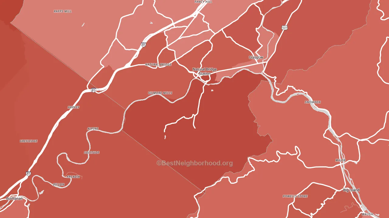 Natural Bridge Station, VA block-group political-lean map