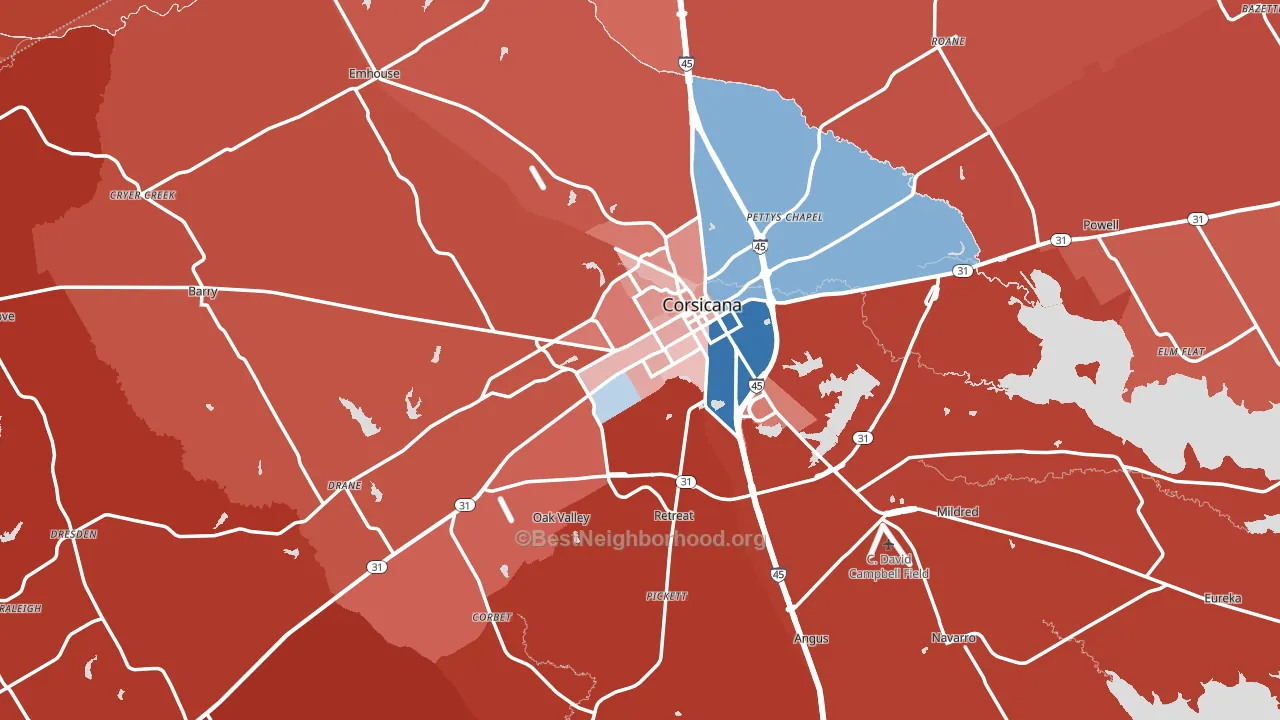 Navarro County, TX block-group political-lean map