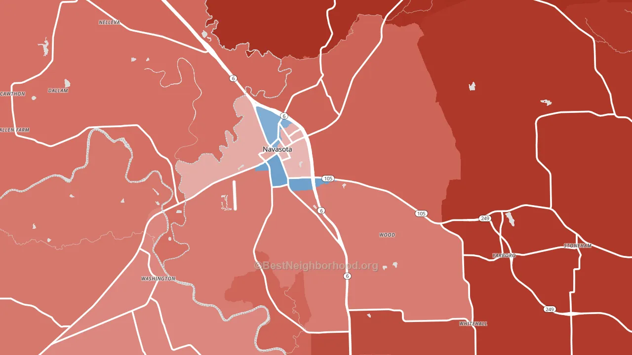 Navasota, TX block-group political-lean map