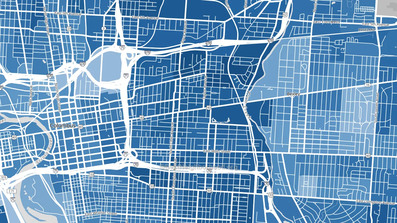 Near East, Columbus, OH block-group political-lean map