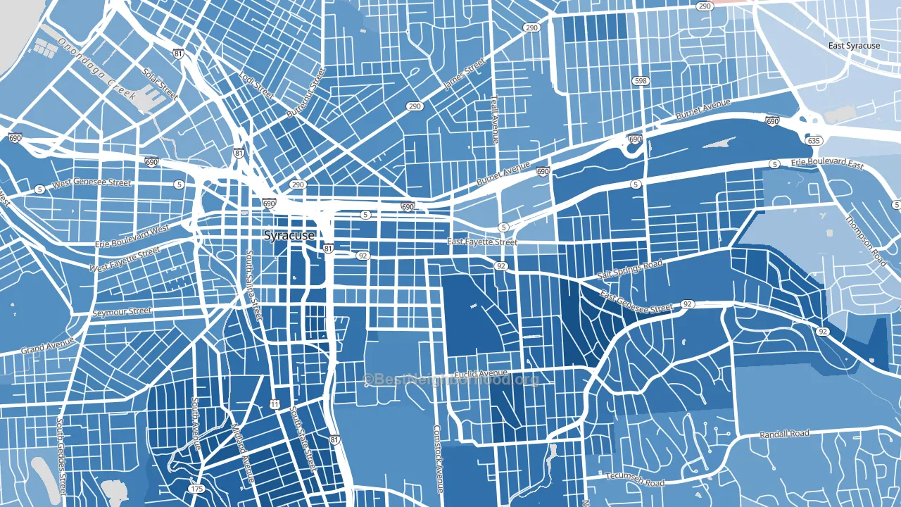 Near Eastside, Syracuse, NY block-group political-lean map