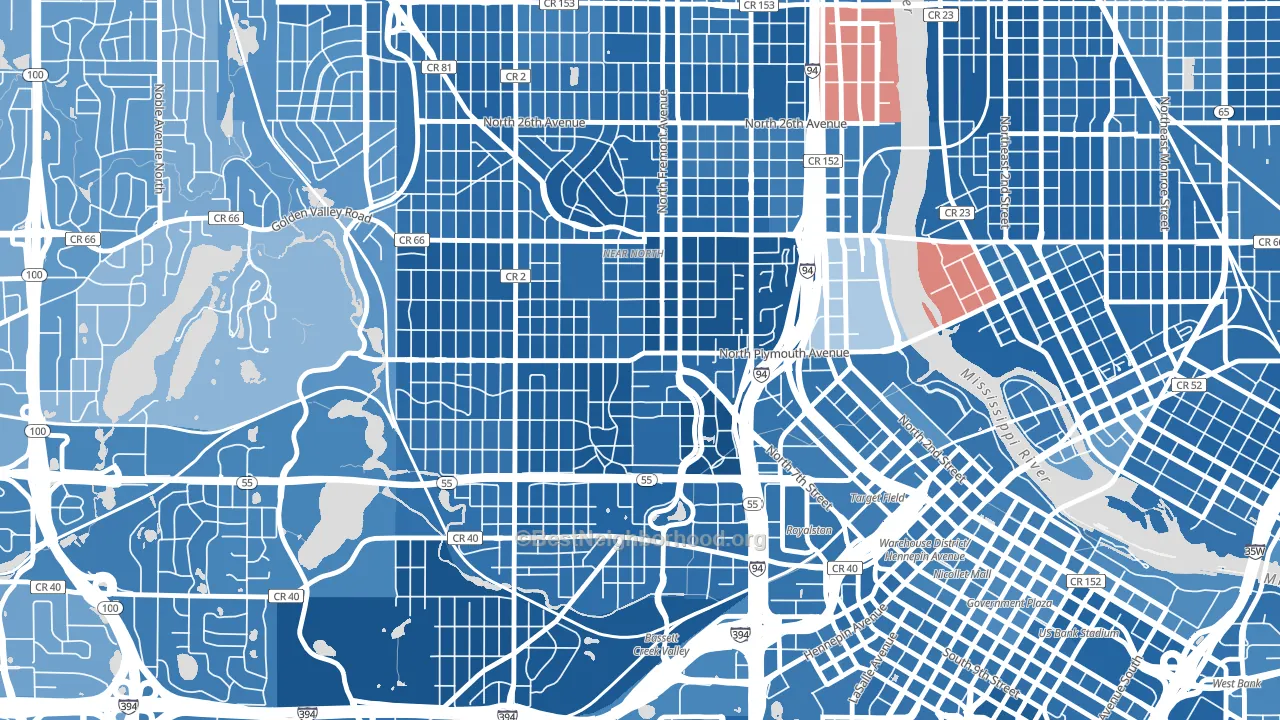 Near North, Minneapolis, MN block-group political-lean map