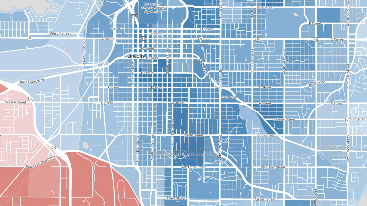 Near South, Lincoln, NE block-group political-lean map