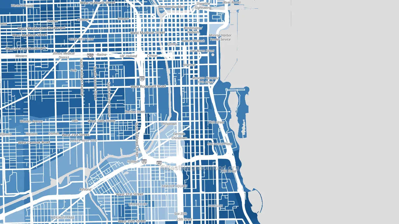 Near South Side, Chicago, IL block-group political-lean map