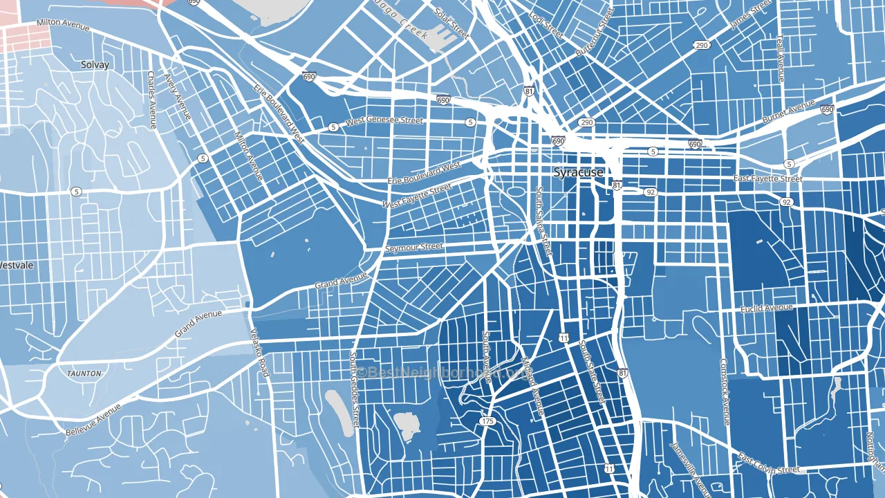 Near Westside, Syracuse, NY block-group political-lean map