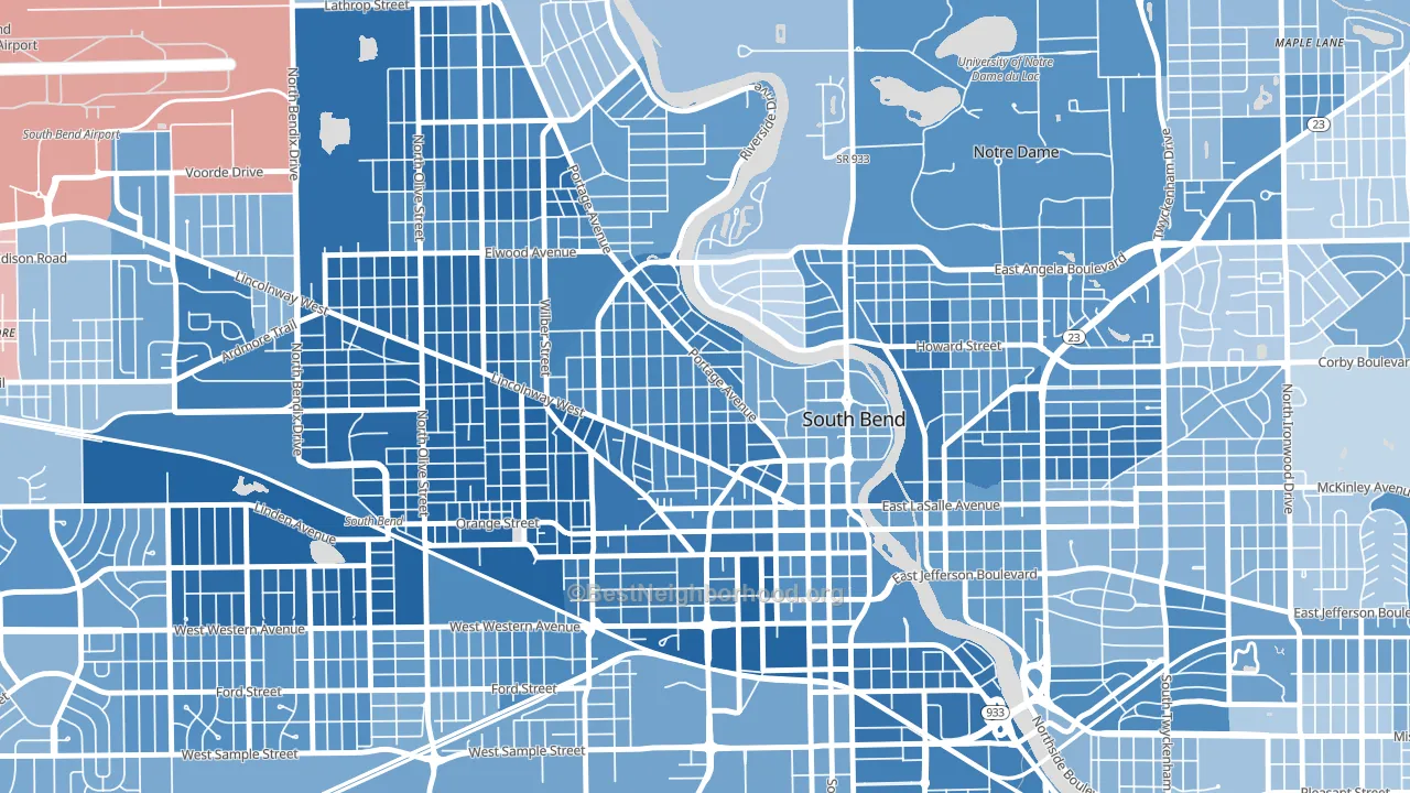 Nearnorthwest, South Bend, IN block-group political-lean map