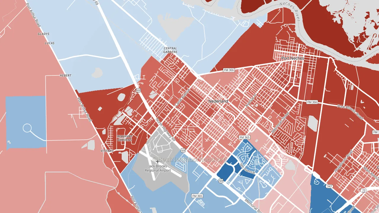 Nederland, TX block-group political-lean map