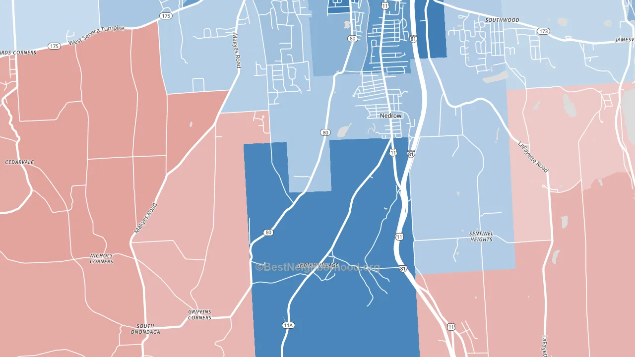 Nedrow, NY block-group political-lean map