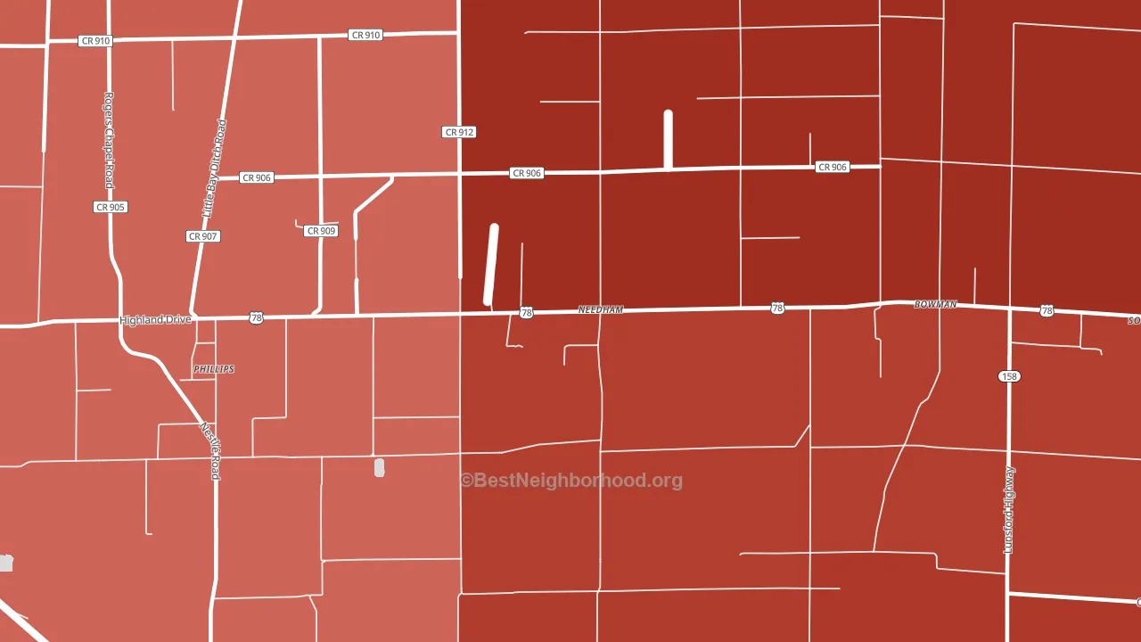 Needham, AR block-group political-lean map
