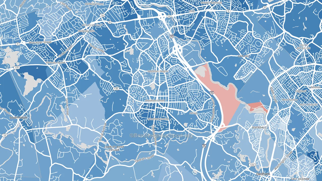 Needham, MA block-group political-lean map