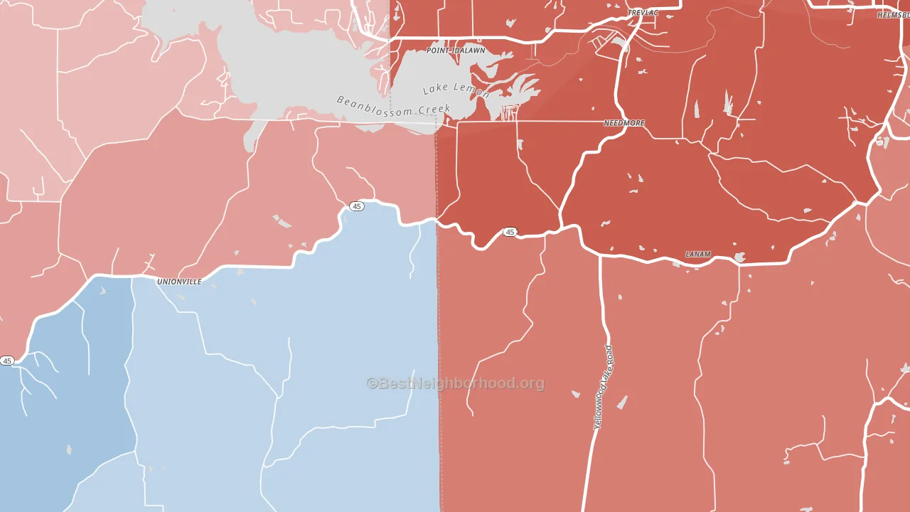 Needmore, IN block-group political-lean map