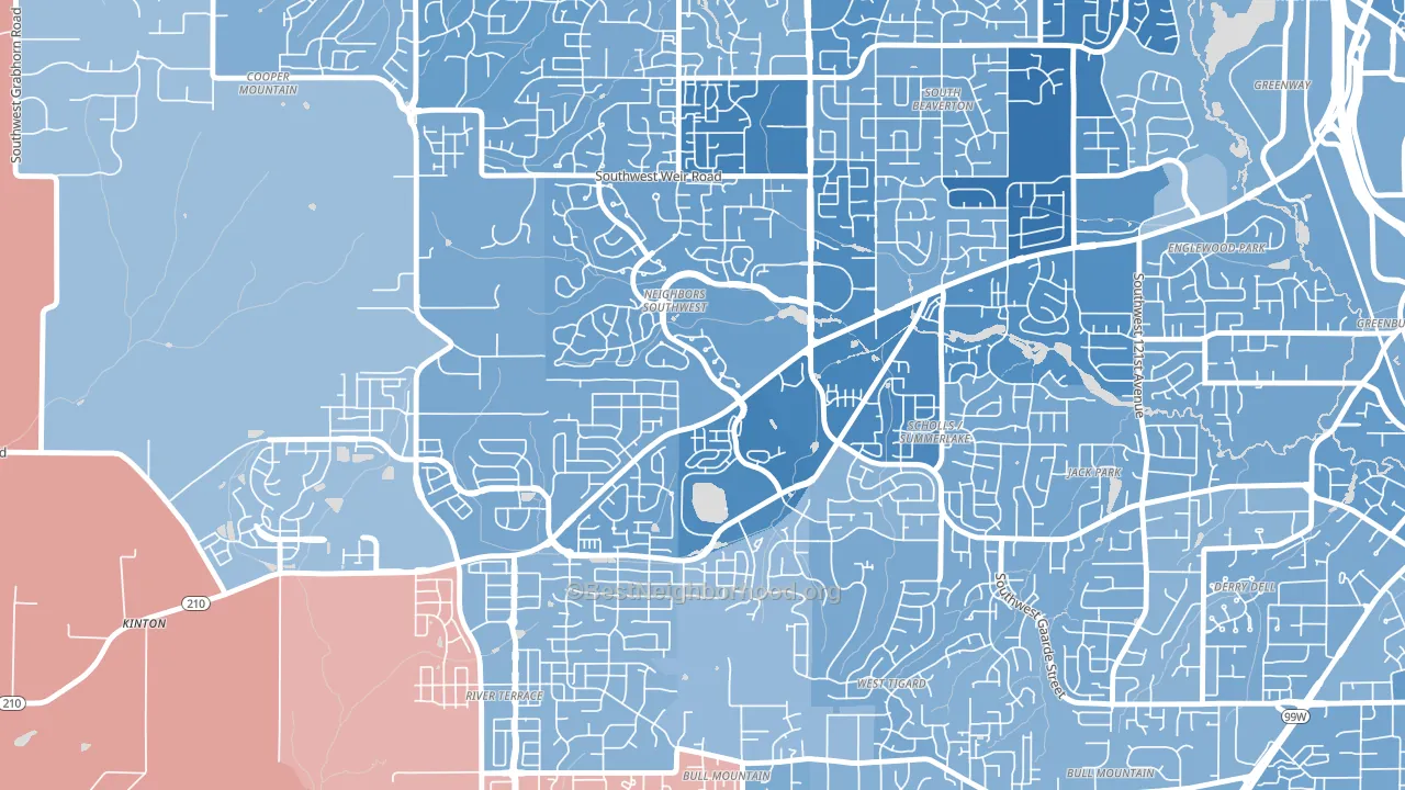 Neighbors Southwest, Beaverton, OR block-group political-lean map
