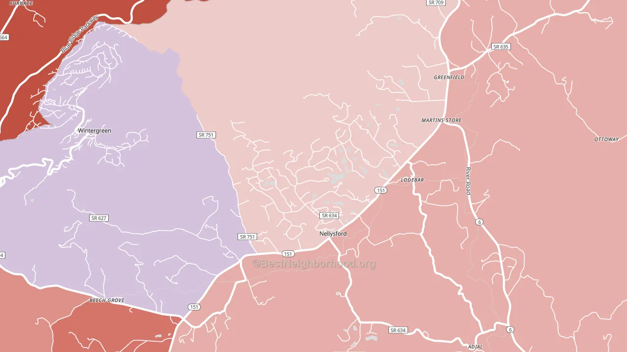Nellysford, VA block-group political-lean map