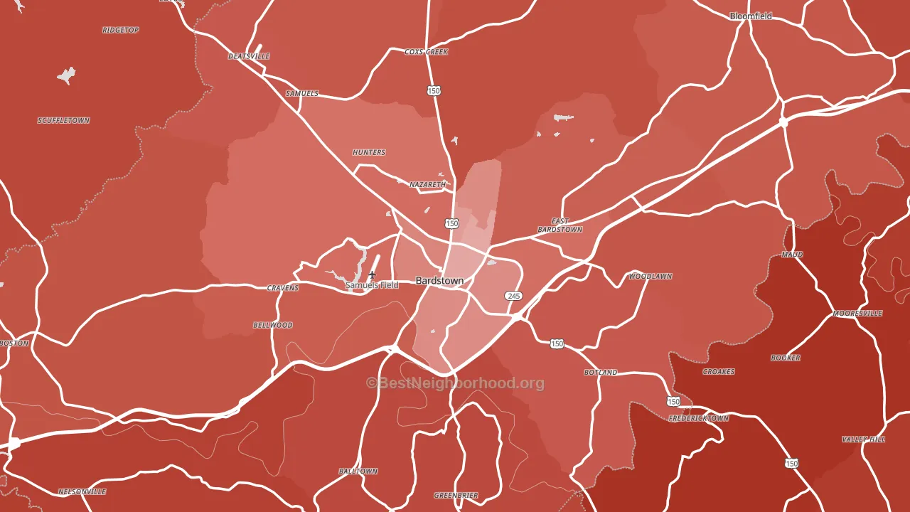 Nelson County, KY block-group political-lean map